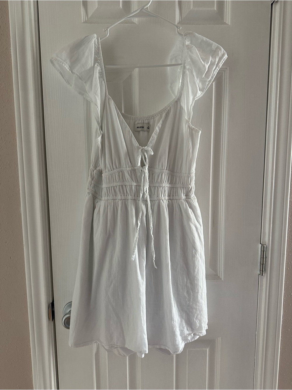 White Flutter Sleeve Tie-Front Sundress